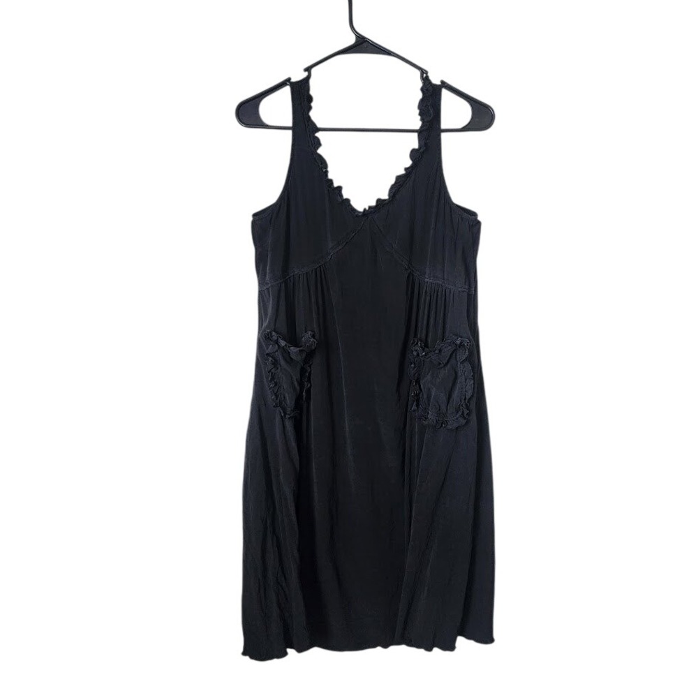 AKA New York Y2K Silk Babydoll Mini Dress Black Ruffle Pocket Indie Sleaze M